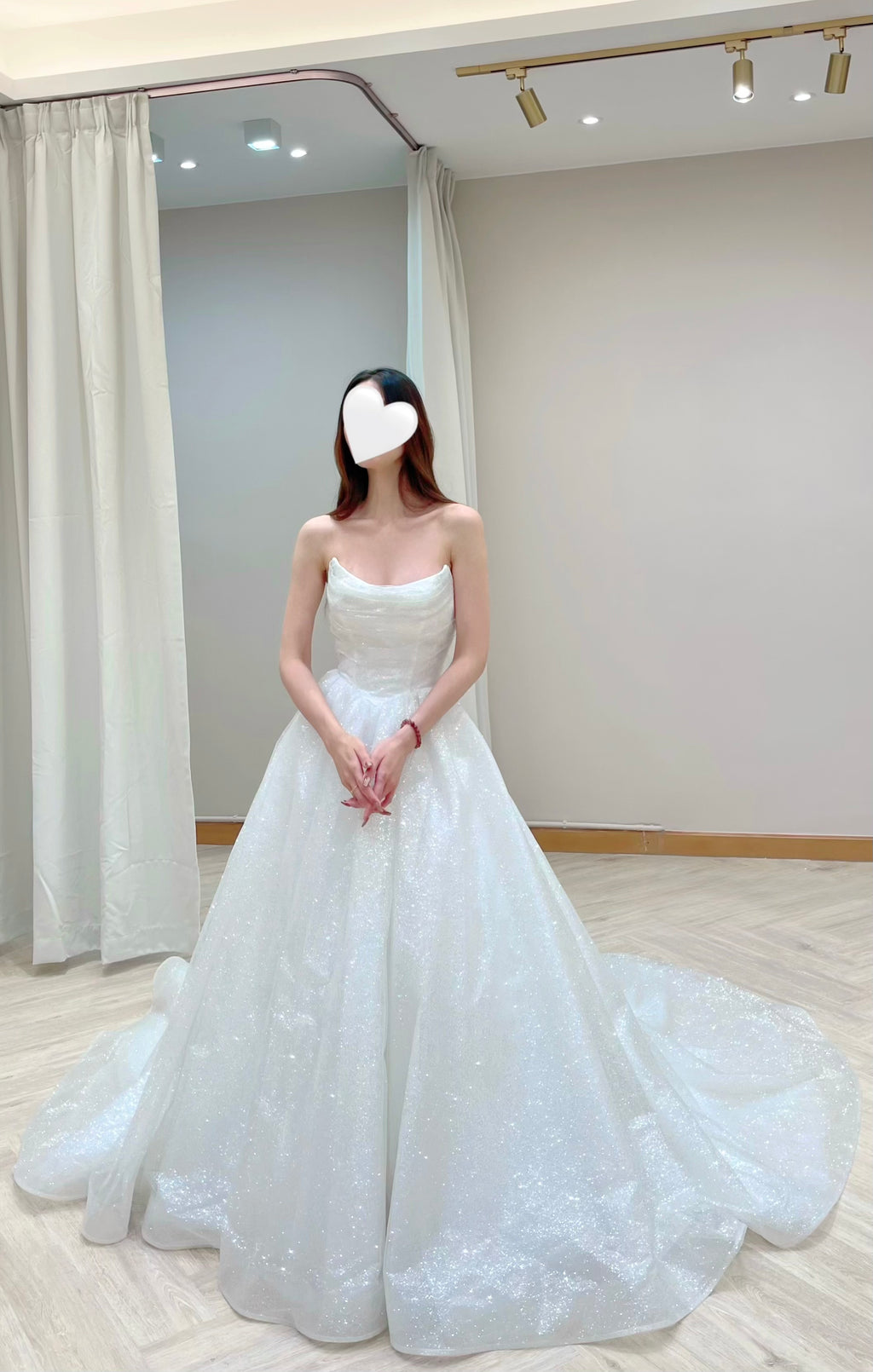 Convertible Sparkly Glitter Tulle Ball Gown Wedding Dress with Draped Bodice and Detachable Ruffle Sleeves