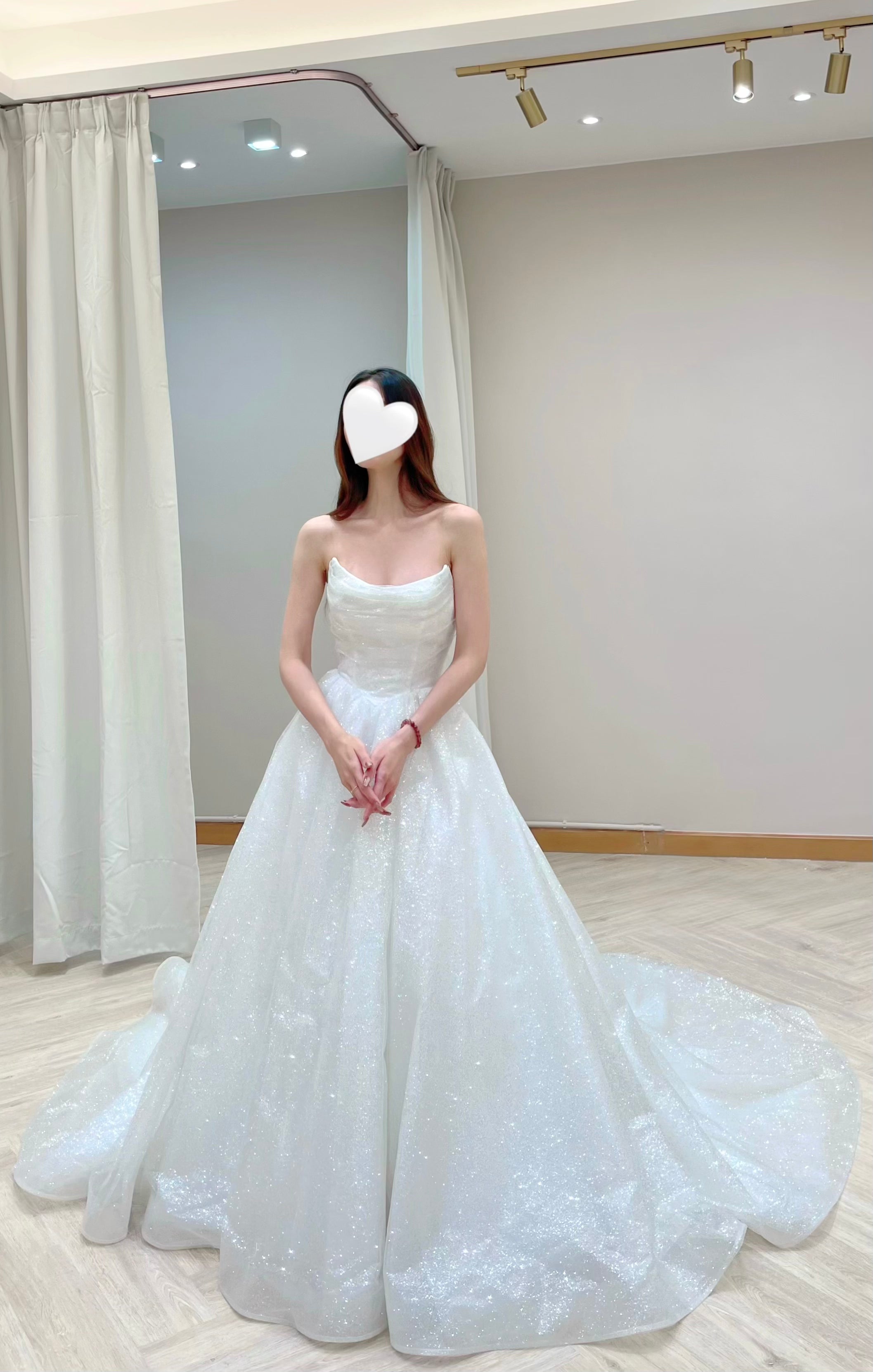 Convertible Sparkly Glitter Tulle Ball Gown Wedding Dress with Draped Bodice and Detachable Ruffle Sleeves