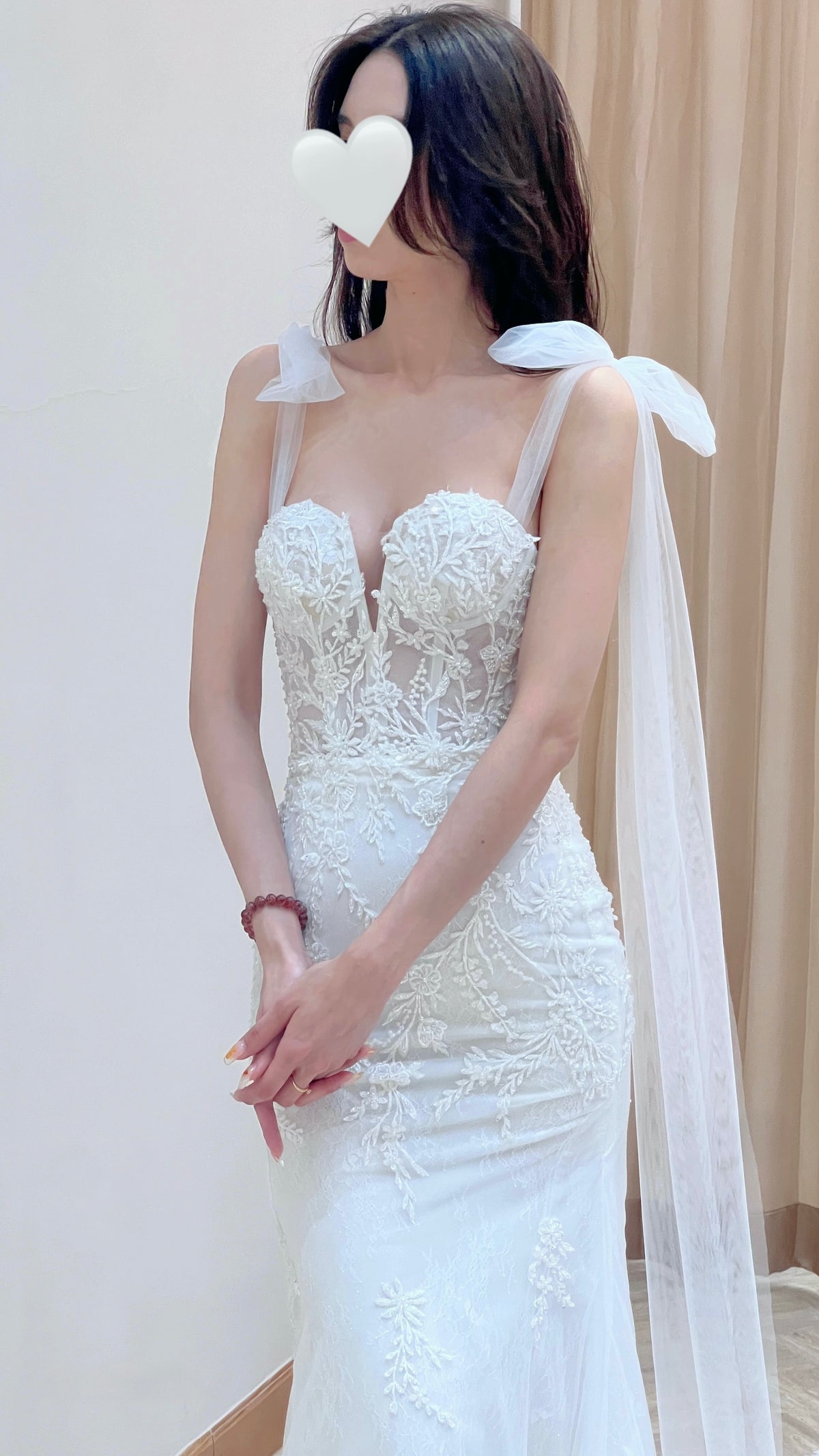 Convertible 3-in-1 Floral Lace Mermaid Wedding Dress with Plunging Sweetheart Neckline and Detachable Sleeves / Straps
