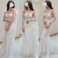 Convertible 3-in-1 Floral Lace Mermaid Wedding Dress with Plunging Sweetheart Neckline and Detachable Sleeves / Straps