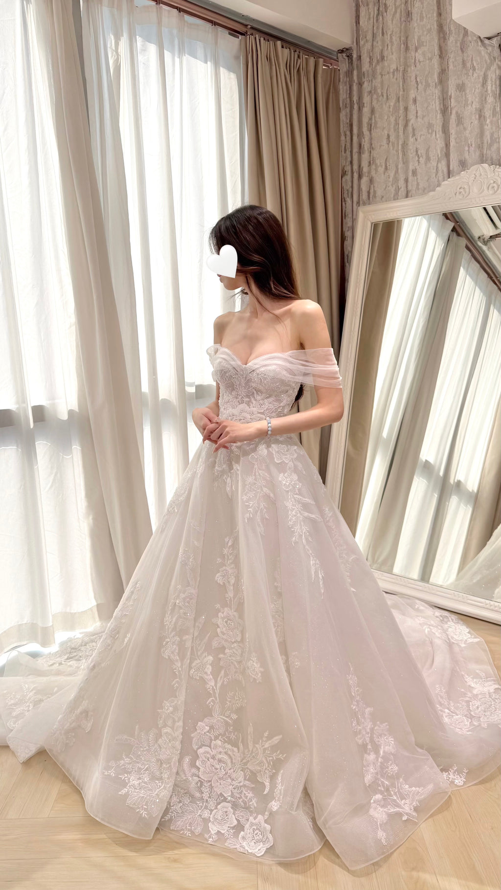 Sweetheart Neckline Embroidered Tulle Bridal Gown with Removable Straps and Long Sleeves