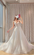 Sparkling Crystal Embroidered Bridal Gown with Low V-Back and Train