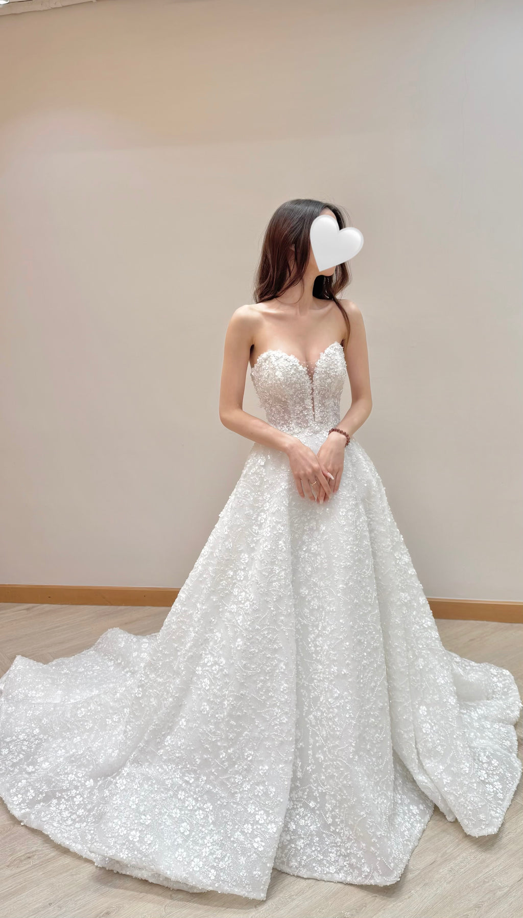 Off-the-Shoulder Beaded Lace Ball Gown Wedding Dress with Detachable Sleeves