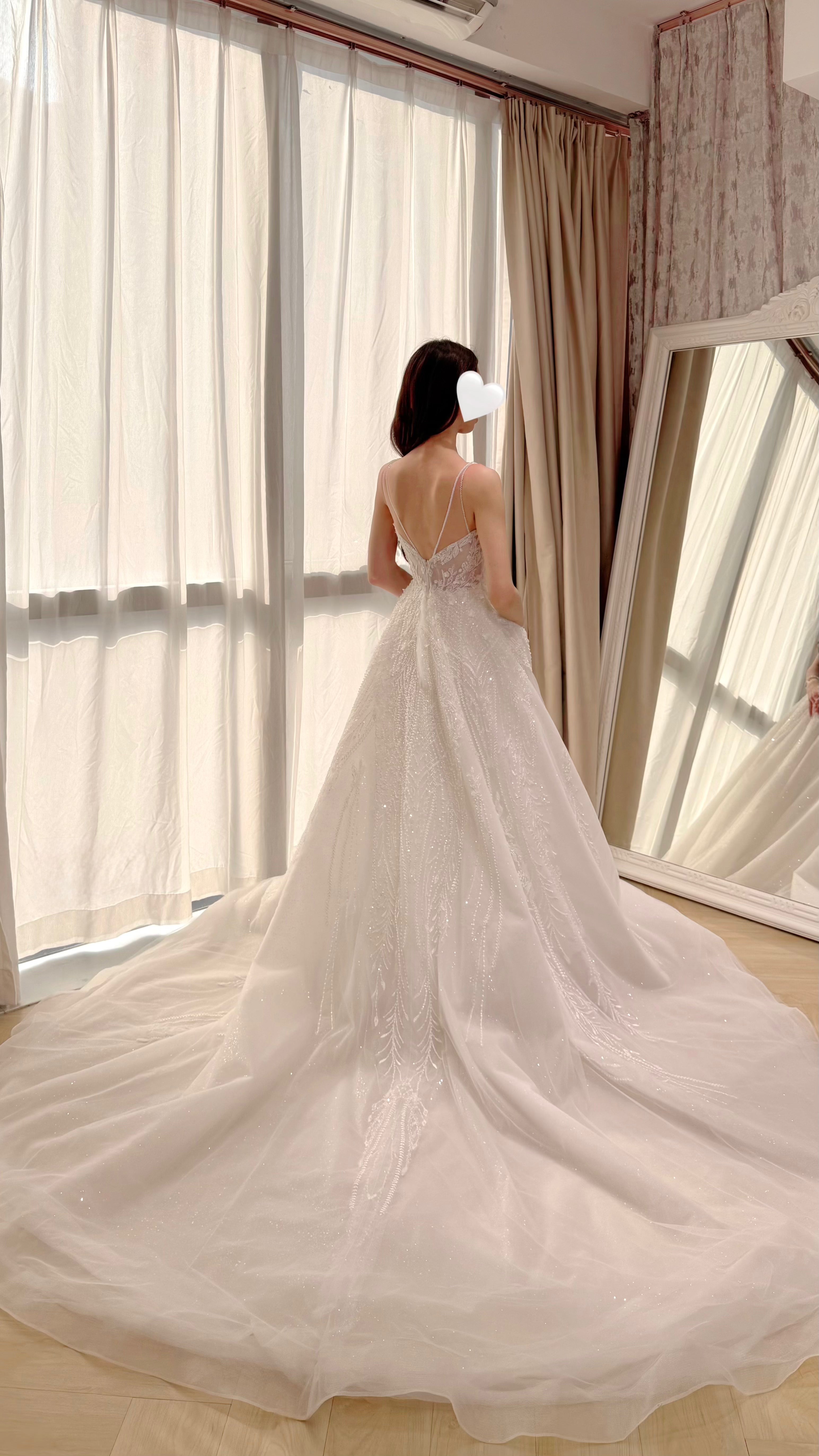 Sparkling Crystal Embroidered Bridal Gown with Low V-Back and Train