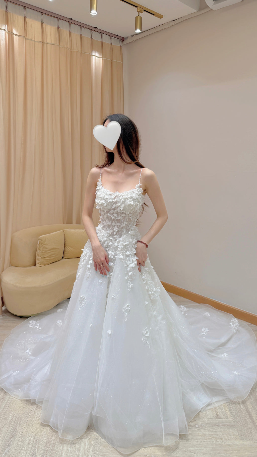 Spaghetti Strap 3D Floral Appliqué Ball Gown Wedding Dress