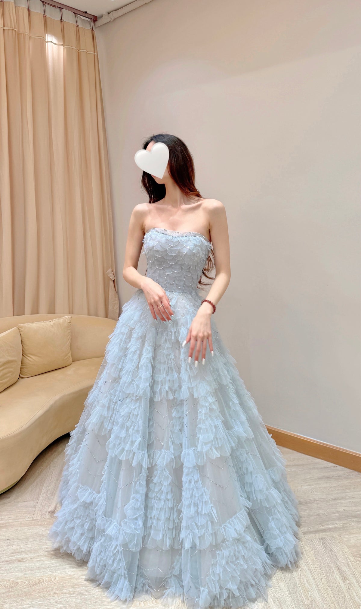 Convertible Ice Blue Tiered Ruffle Tulle Evening Dress with Sparkle Details
