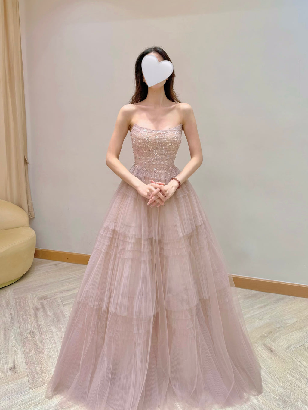 Convertible Dusty Rose Tiered Ruffle Tulle Evening Dress with Sparkle Details