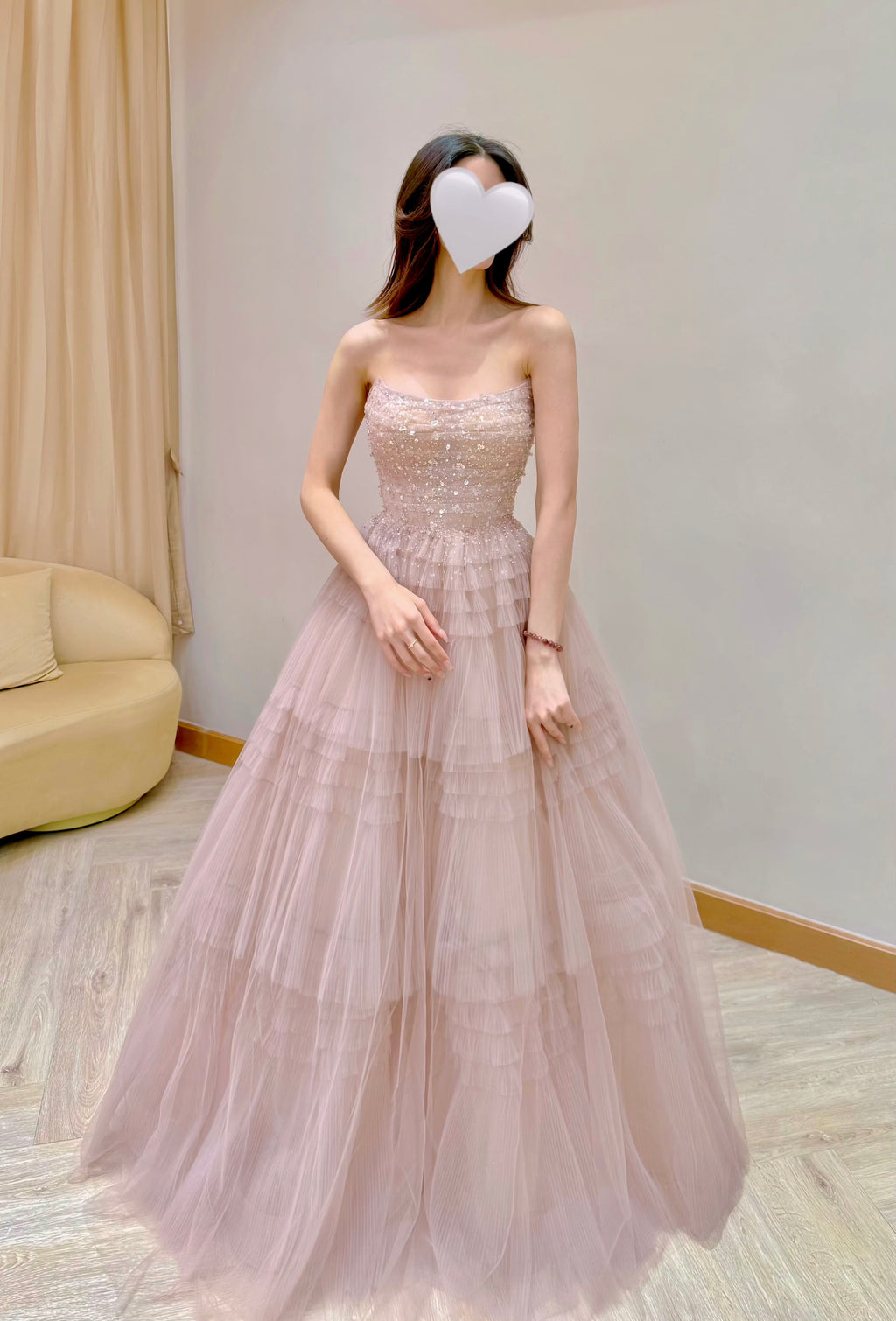Convertible Dusty Rose Tiered Ruffle Tulle Evening Dress with Sparkle Details
