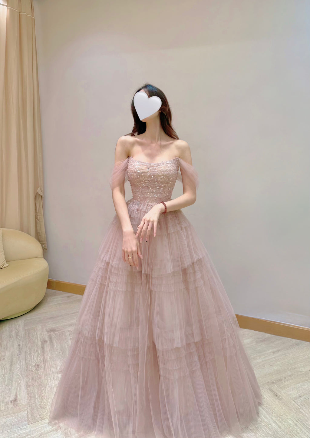 Convertible Dusty Rose Tiered Ruffle Tulle Evening Dress with Sparkle Details
