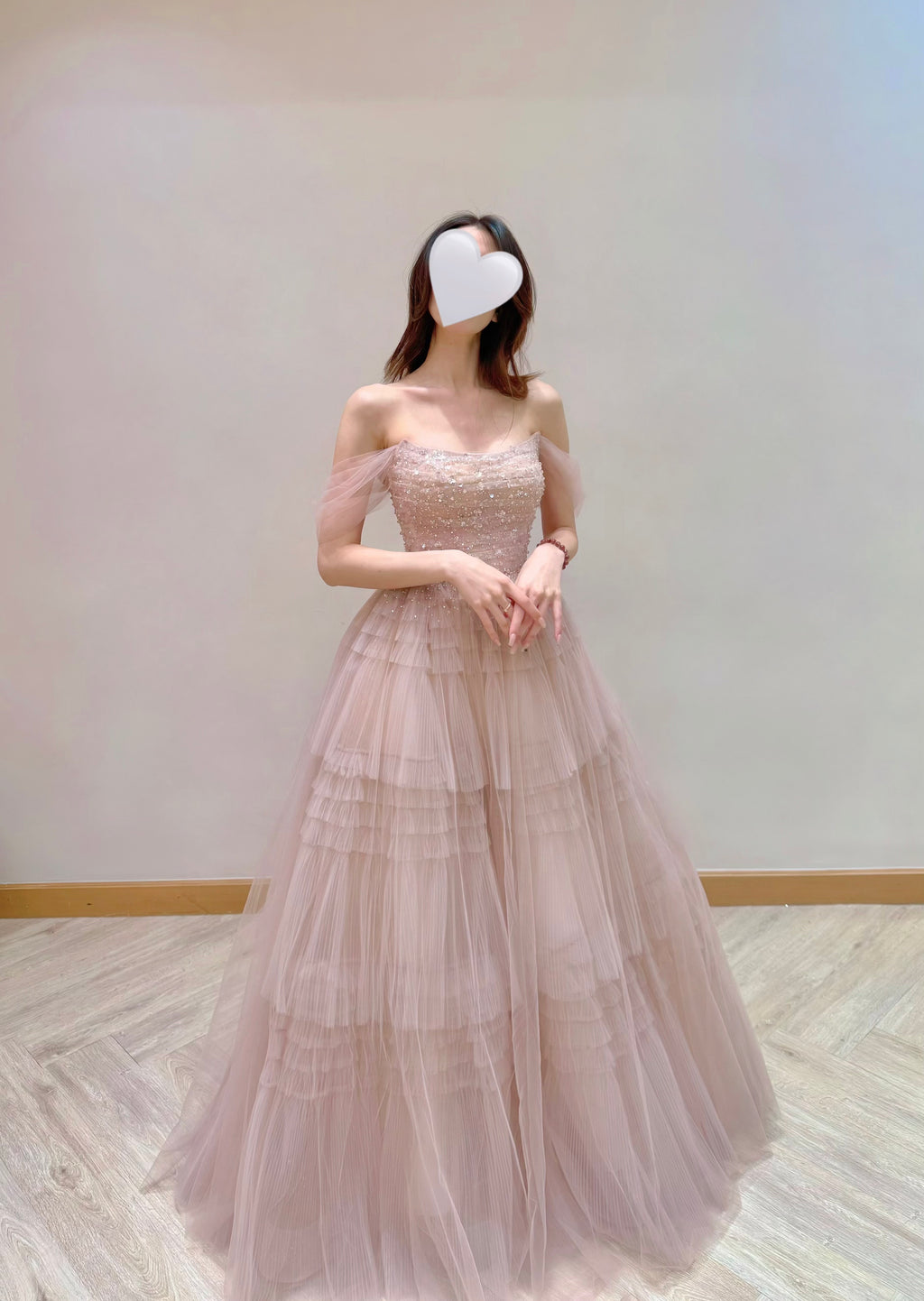 Convertible Dusty Rose Tiered Ruffle Tulle Evening Dress with Sparkle Details