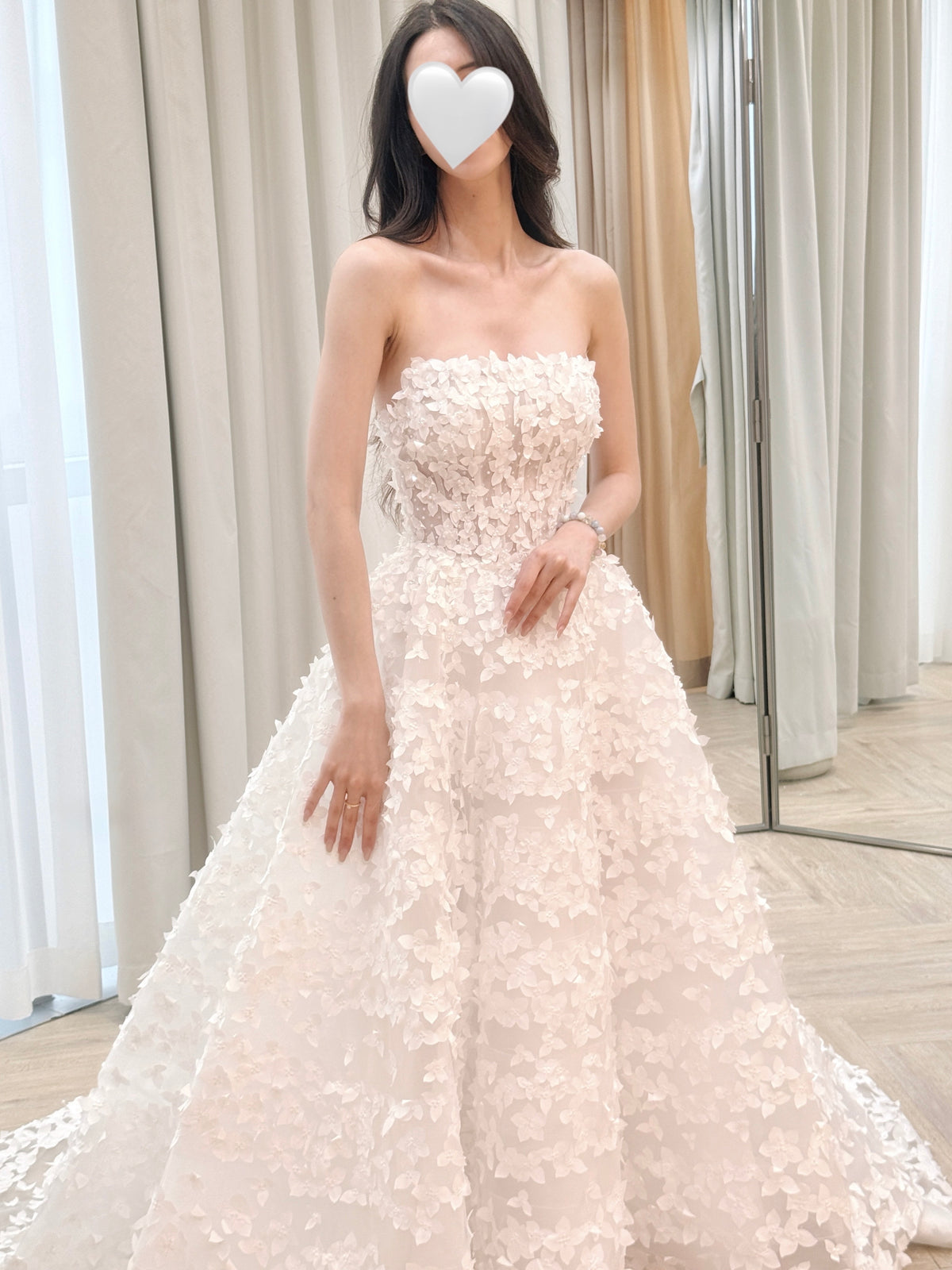 Strapless 3D Floral Appliqué Ball Gown Wedding Dress