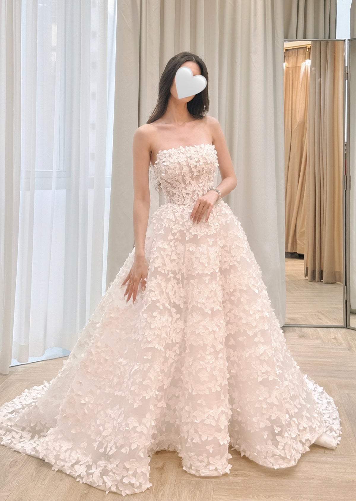 Strapless 3D Floral Appliqué Ball Gown Wedding Dress