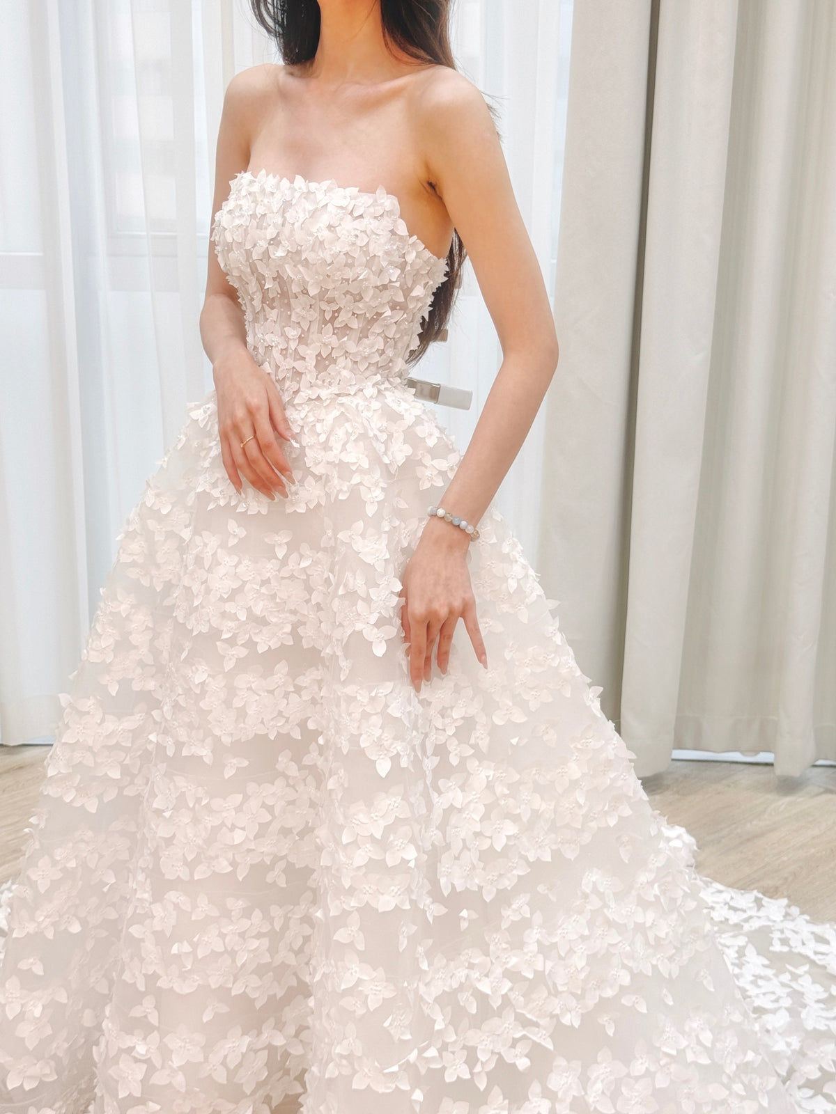 Strapless 3D Floral Appliqué Ball Gown Wedding Dress