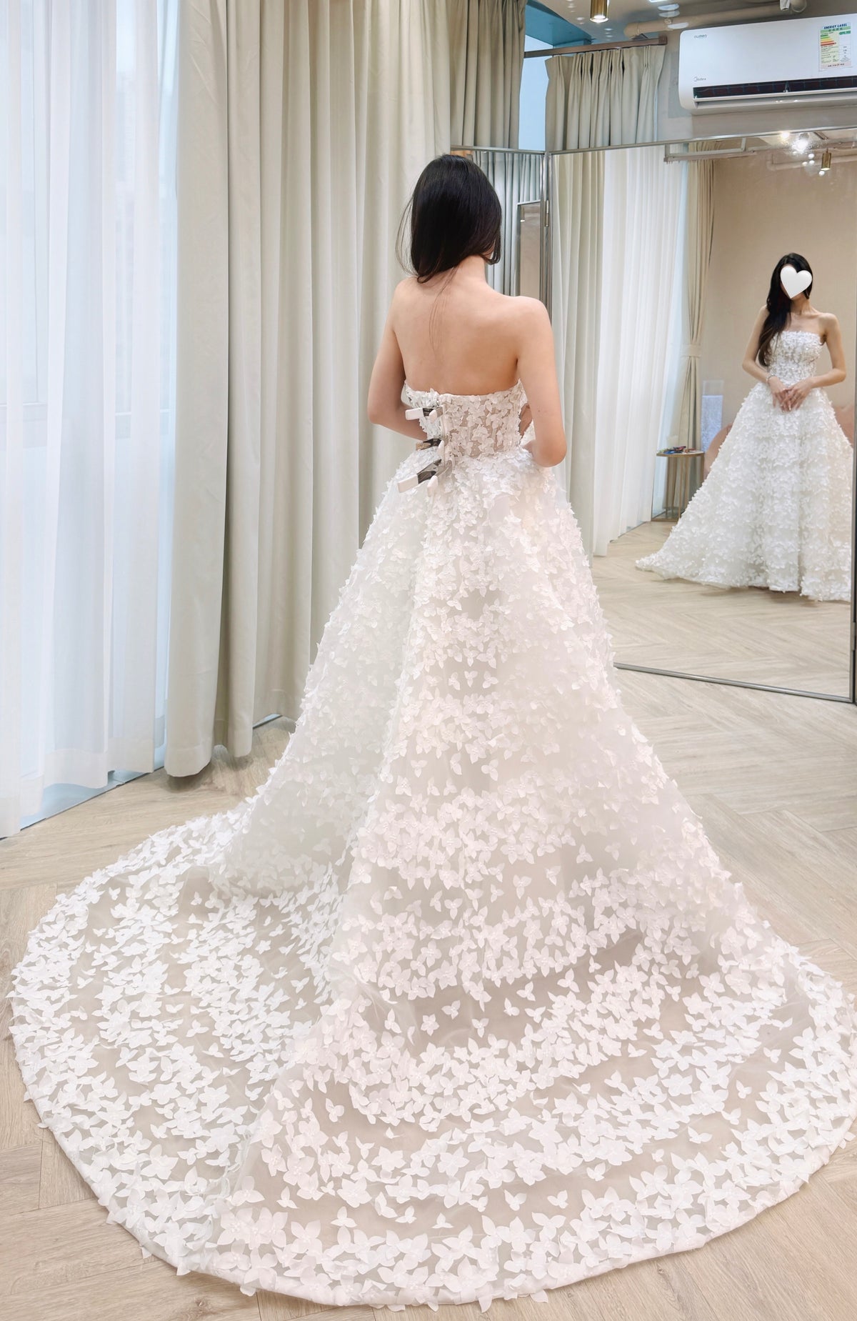 Strapless 3D Floral Appliqué Ball Gown Wedding Dress