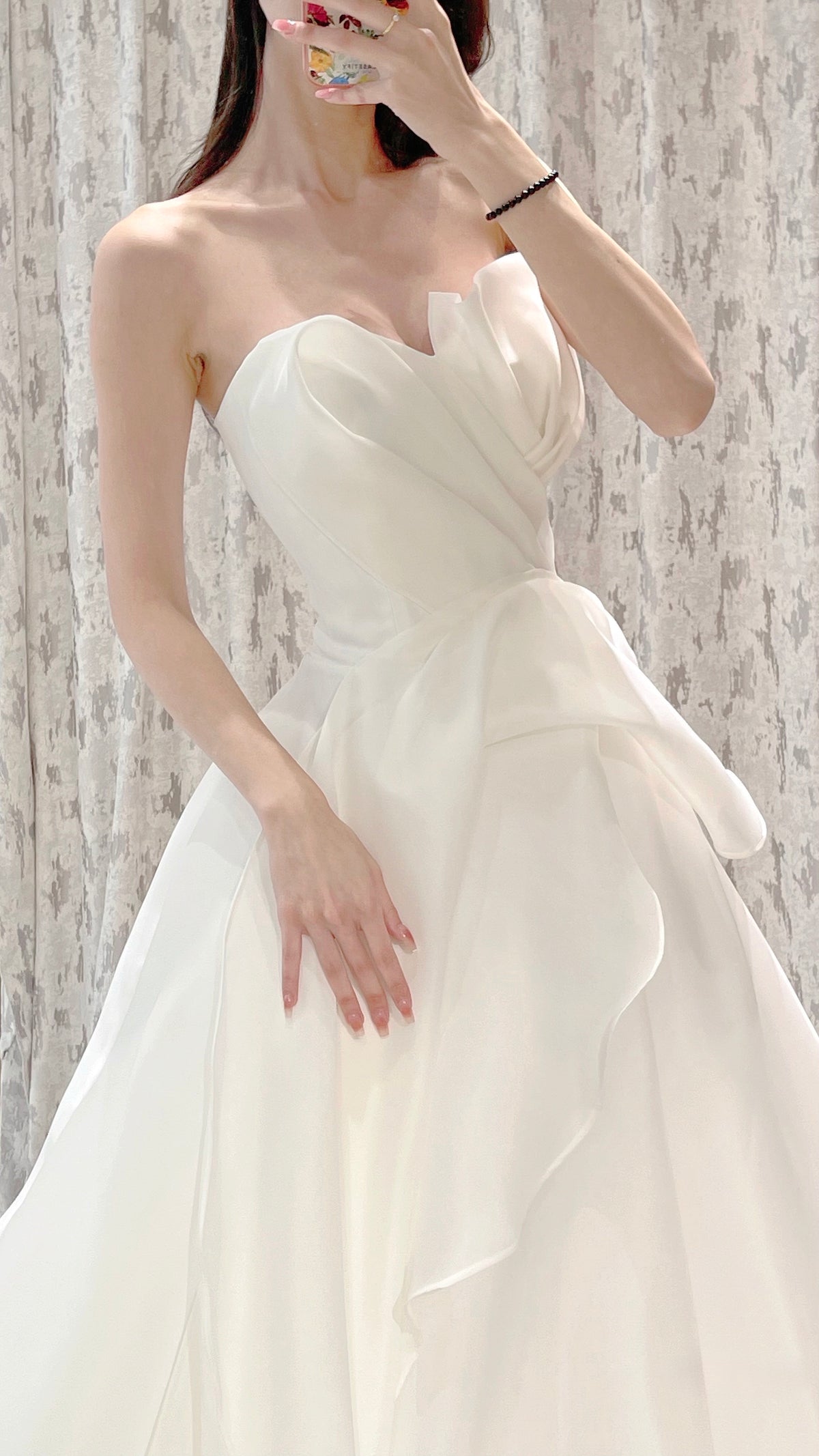 Strapless Architectural Pleated Organza A-Line Wedding Dress