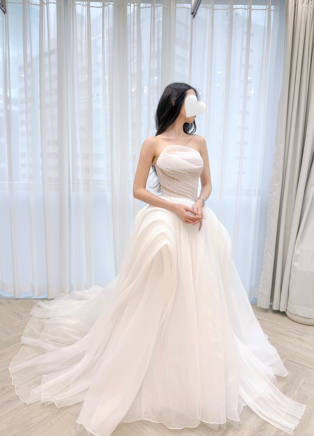 Ruched Strapless Tulle Ball Gown Wedding Dress