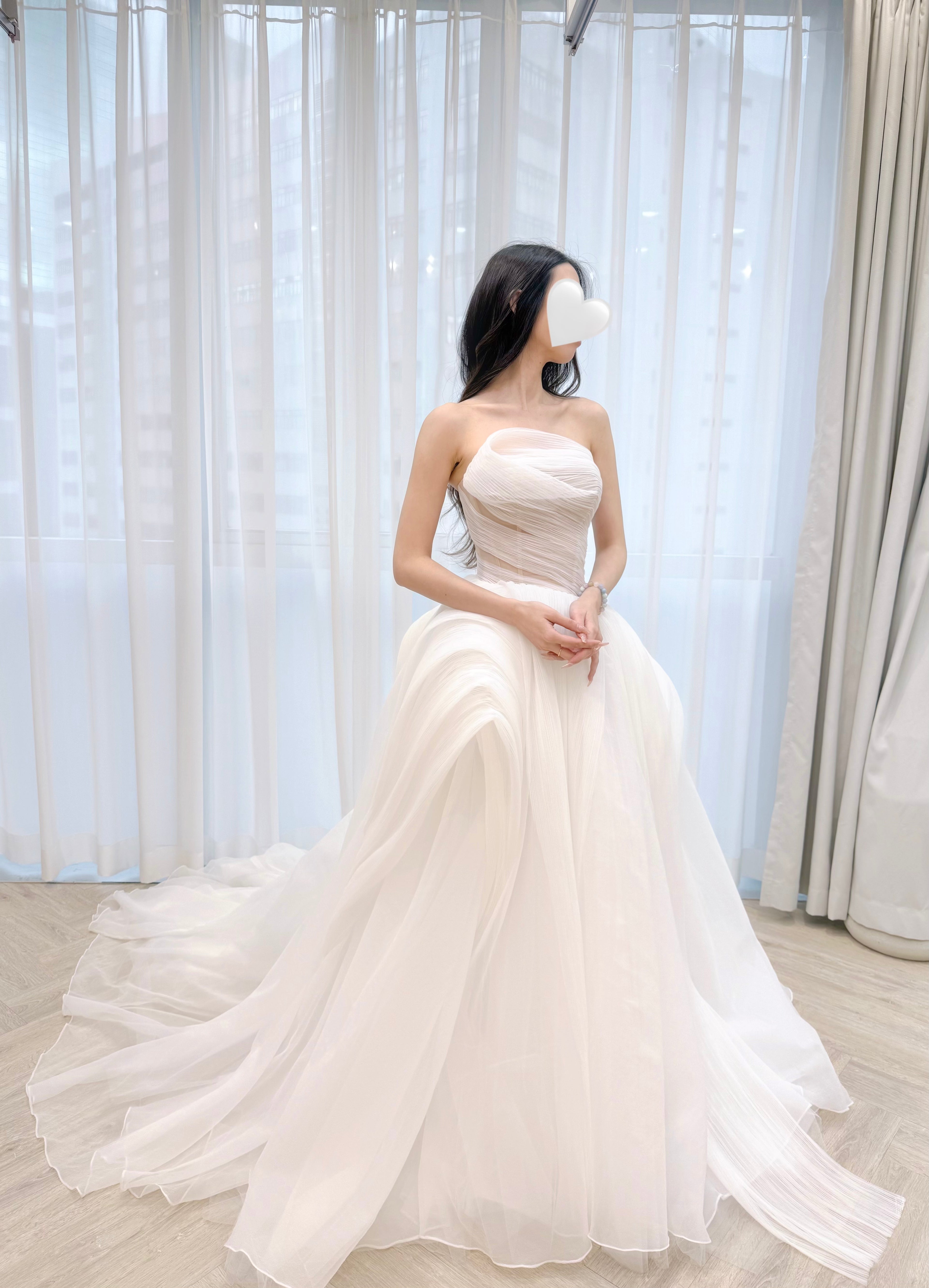 Ruched Strapless Tulle Ball Gown Wedding Dress