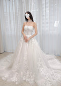 Strapless Corset A-Line Wedding Dress with Grand Lace Train and Choker
