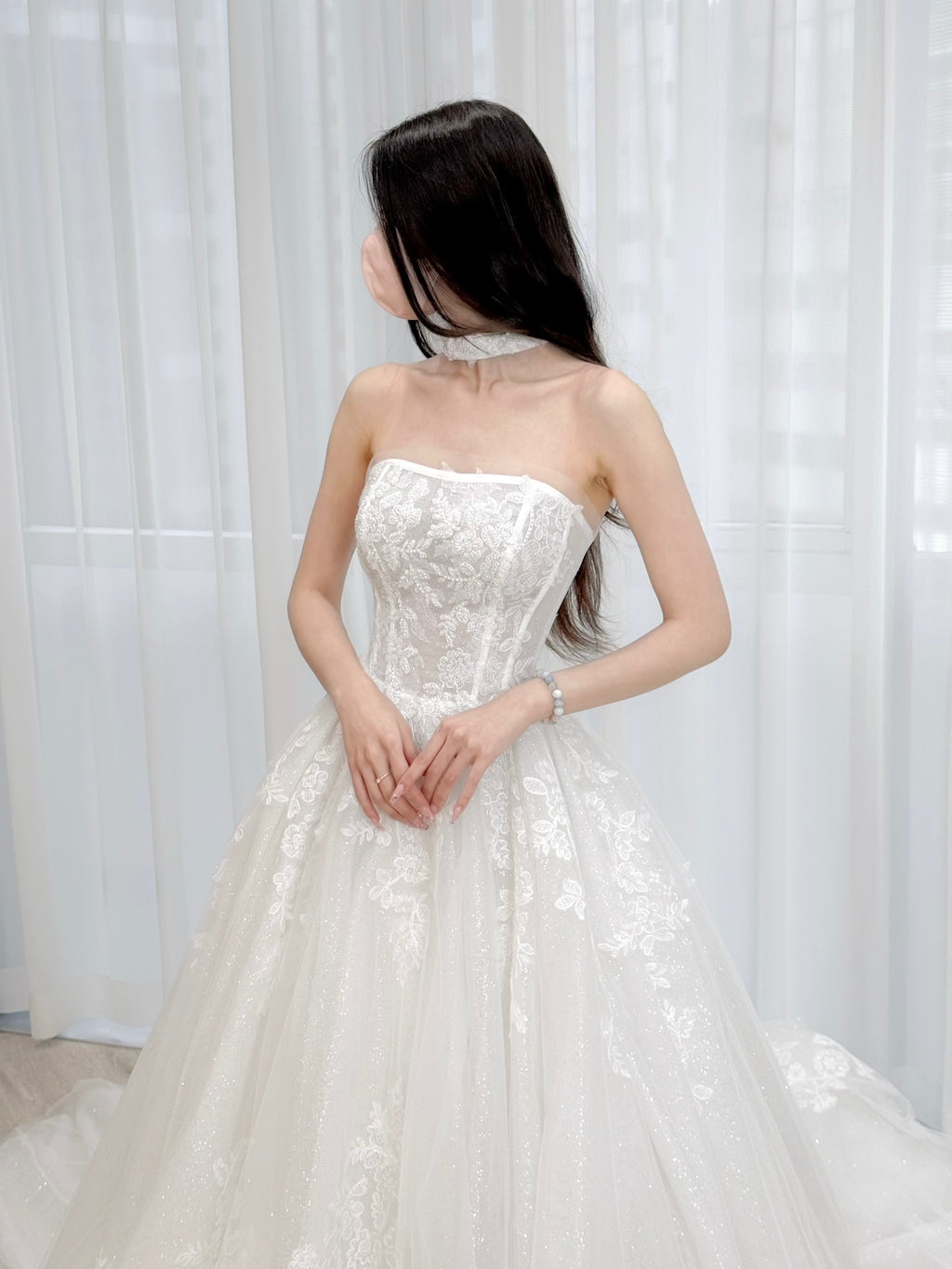 Strapless Corset A-Line Wedding Dress with Grand Lace Train and Choker