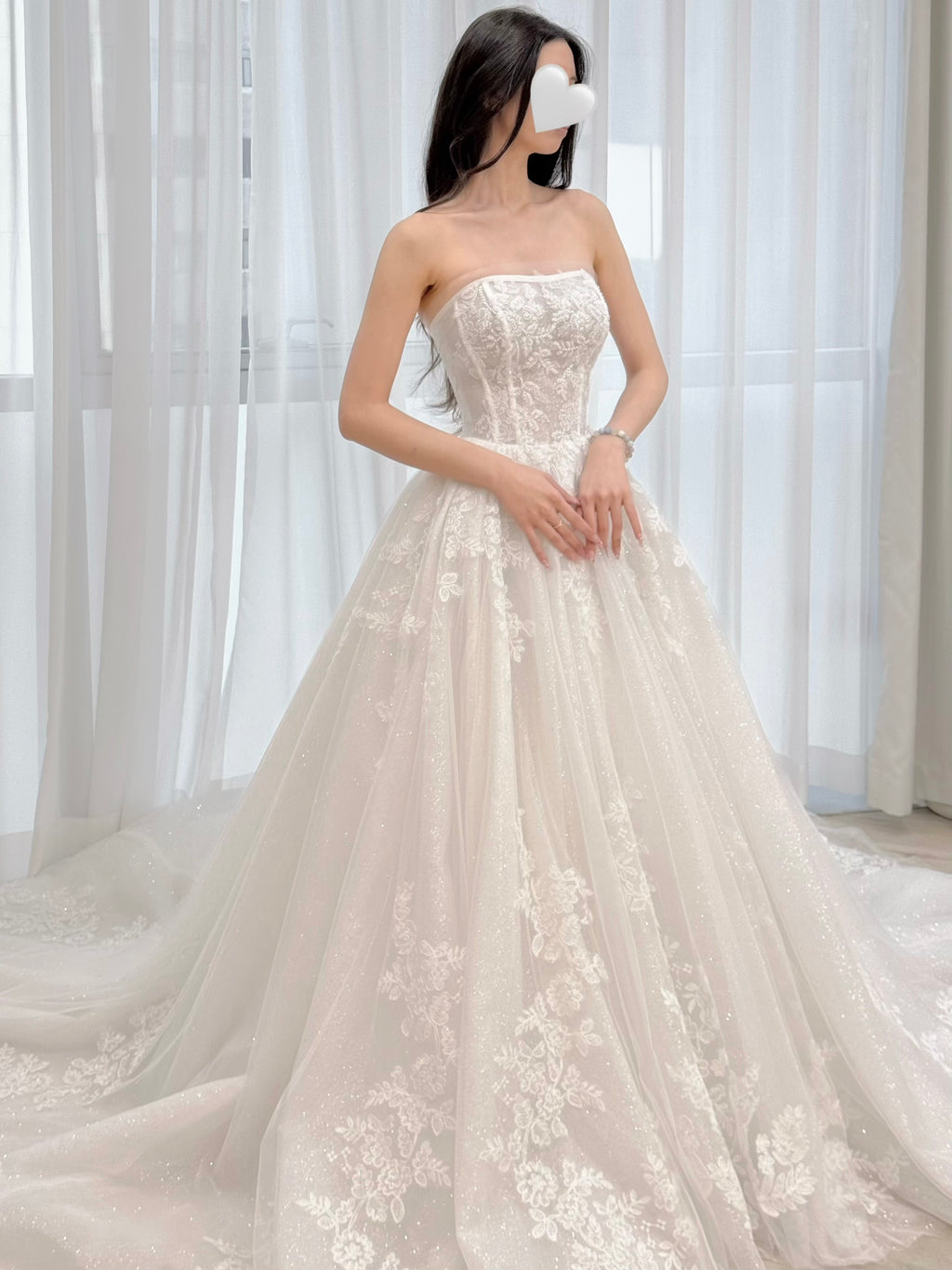Strapless Corset A-Line Wedding Dress with Grand Lace Train and Choker