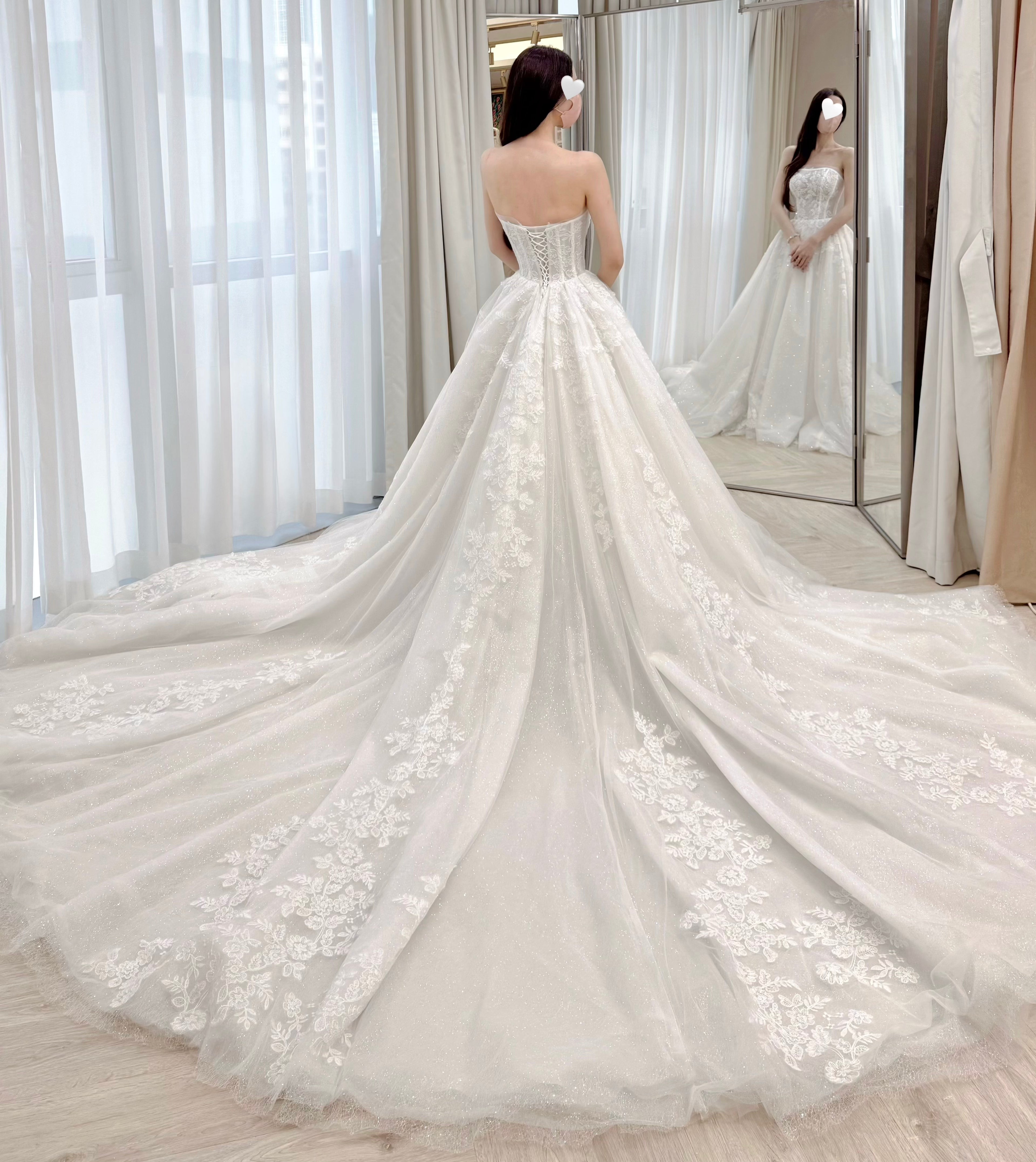 Strapless Corset A-Line Wedding Dress with Grand Lace Train and Choker