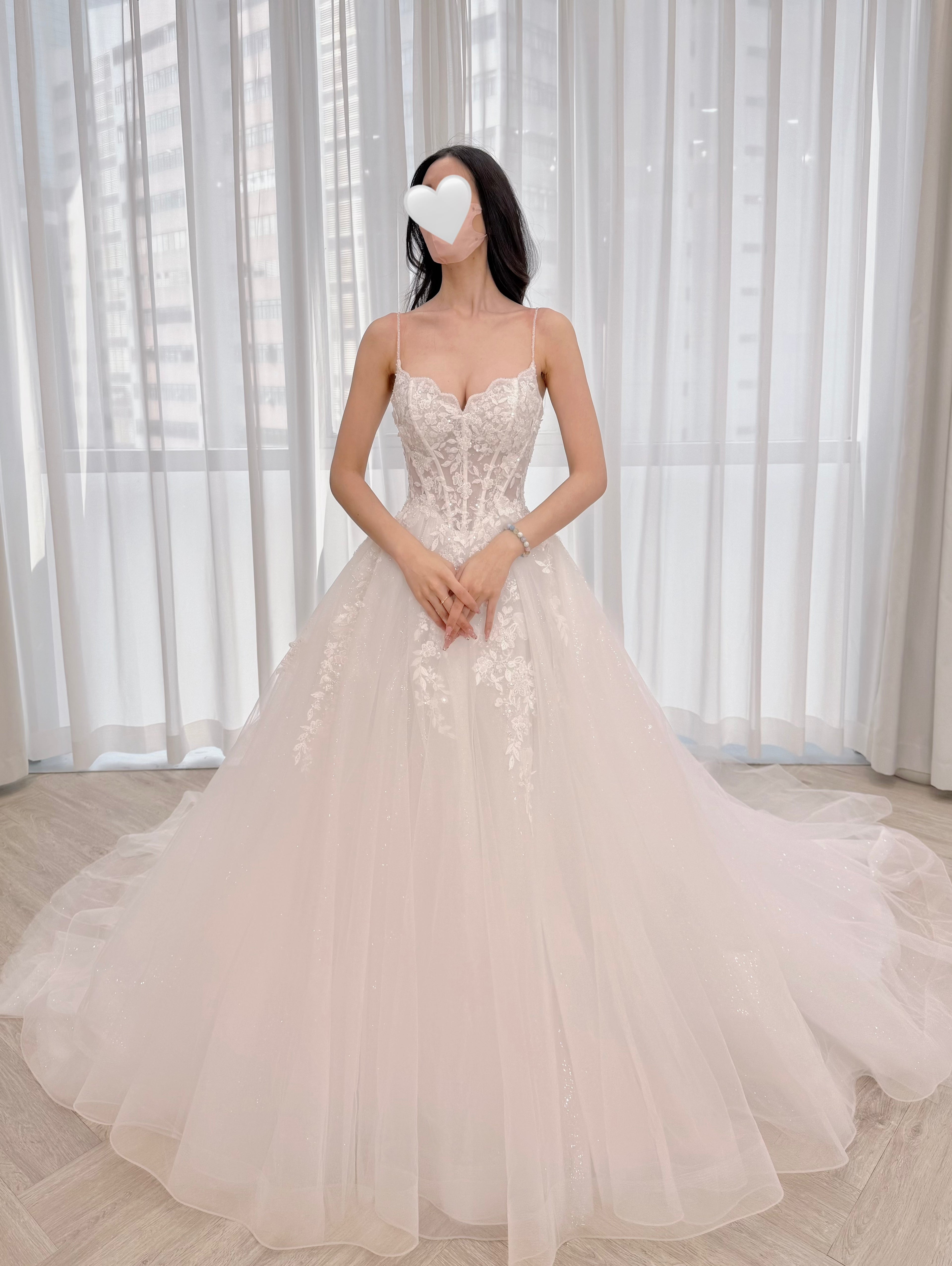 Spaghetti Strap Corset A-Line Wedding Dress with Detachable Lace Sleeves