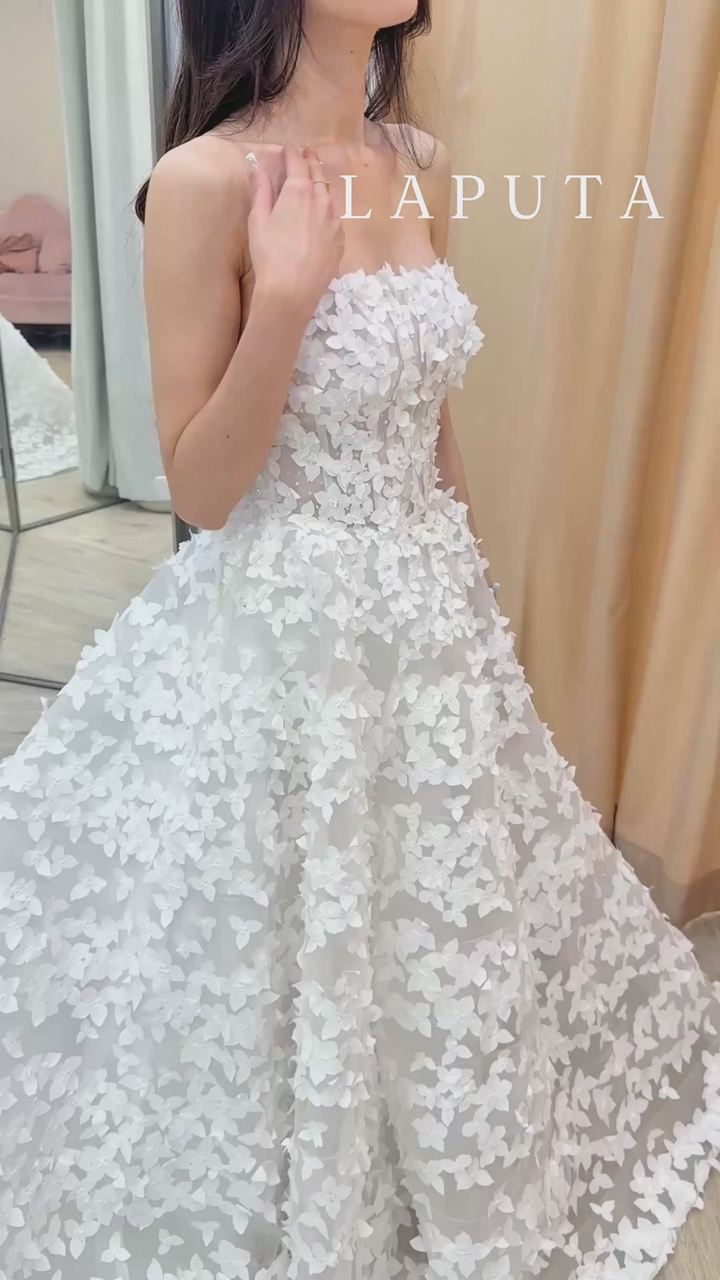 Strapless 3D Floral Appliqué Ball Gown Wedding Dress